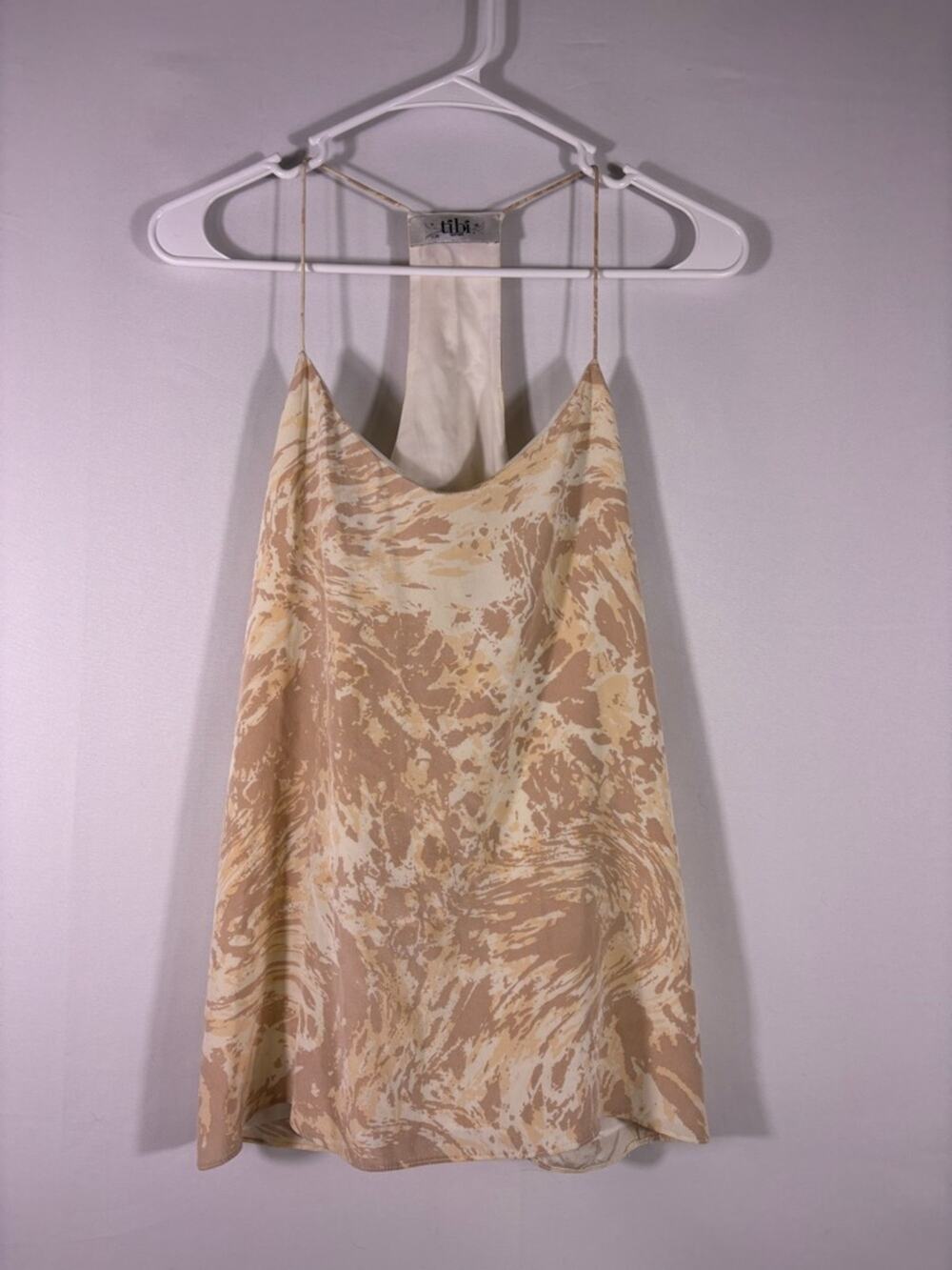 Tibi Marble Cream & Beige Satin Halter Top Size Small 0141